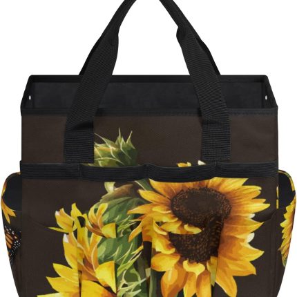 Butterfly Sunflower Funny Garden Tool Bag Waterproof Gardening Tool Storage Bag with Handle & 10 Pockets Gardening Tote Bag for Women Garden Tool Organizer