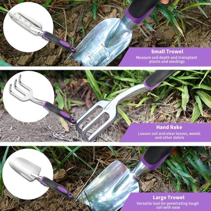Gardening Tool Set - 11 Piece Aluminum Alloy Steel Hand Tool Starter Kit with Garden Bag, Outdoor Tool, Heavy Duty Gardening Work Set, Gardening Gifts for Women and Men